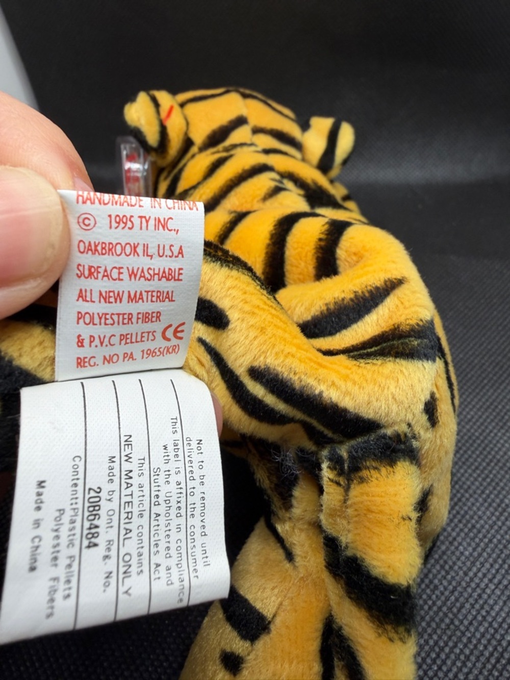 Ty Beanie Baby Stripes Tiger 1995 Vintage Plush w/ Tag Protector PVC - Picture 5 of 7
